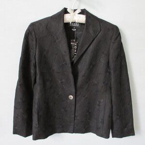 NWT Jones Elements black embroidered linen long sleeve lined jacket *Sz 10*